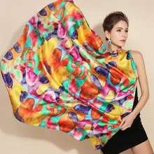 2016 winter high quality 100% real silk satin Scarf Shawl wrap women female fashion big square style pattern Scarves 105x105CM