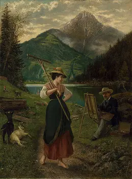 

Perfect oil painting hand painted the artist and his model on Canvas 24x36 #free shipping