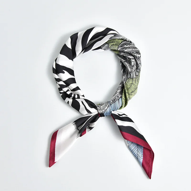 

70*70cm Square Scarf Fashion Spring Women Silk Zebra Print Ladies Scarves Elegant Neckerchief Hair Tie Skinny Retro Silk Satin