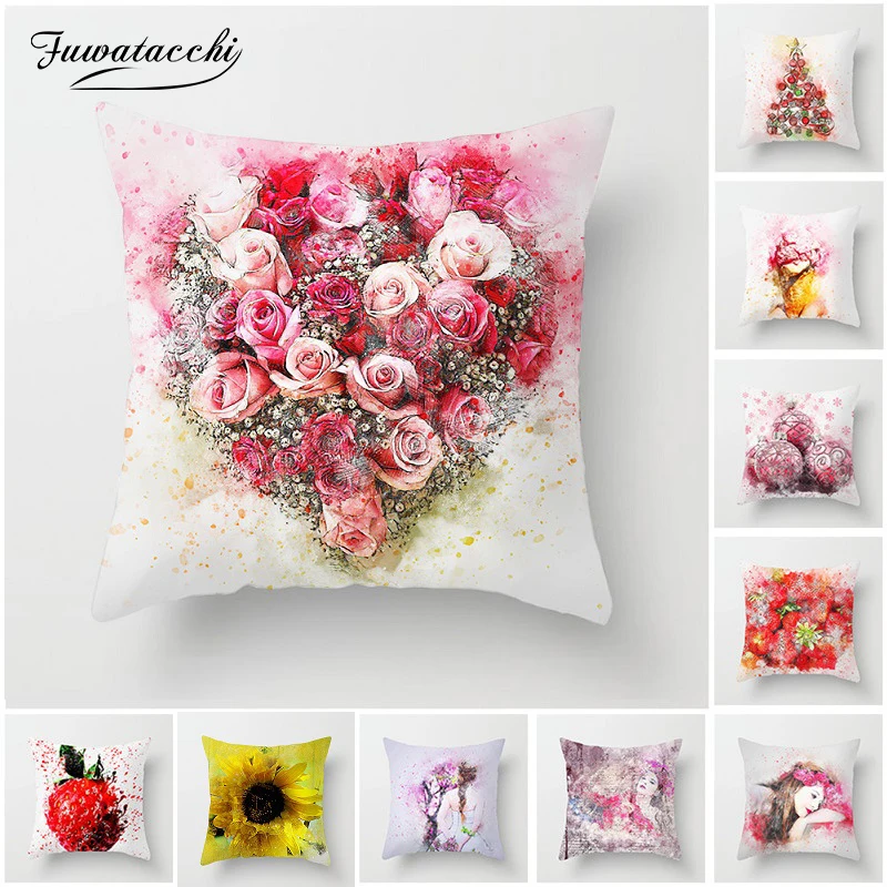 

Fuwatacchi Flower Cushion Covers Rose Sunflower Pillow Covers for Home Sofa Chair Decoration Beauty Girls Painted Pillowcases