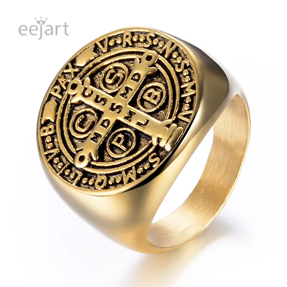 

Punk Style Gold and Silver Color 316L Stainless Steel Cross rings for men