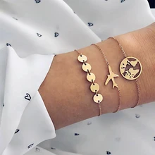 Модные женские браслеты набор самолет полый карта круглые тесемки золотой браслет личность леди украшения для одежды аксессуары