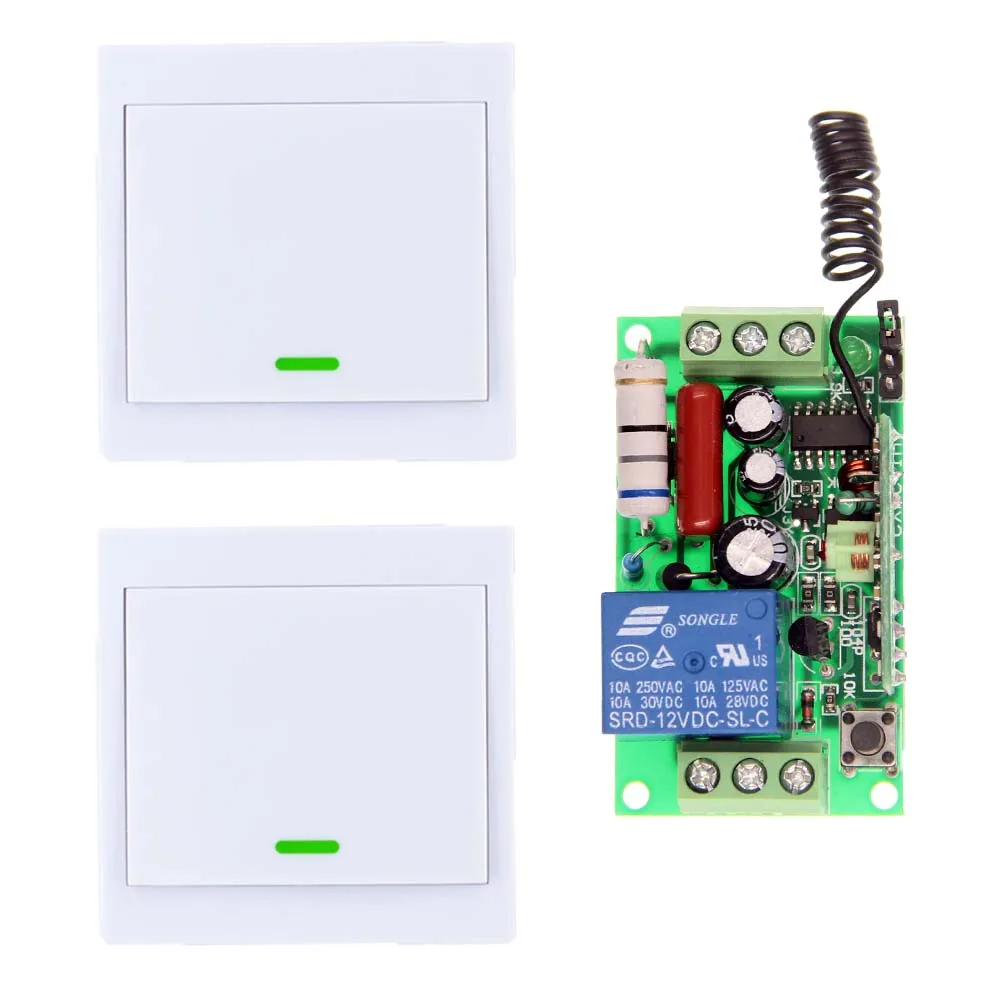 

AC 220V 110V 1 CH 1CH RF Wireless Remote Control Switch System Receiver +2 X Wall Panel Transmitter,Toggle 315 433.92 MHZ