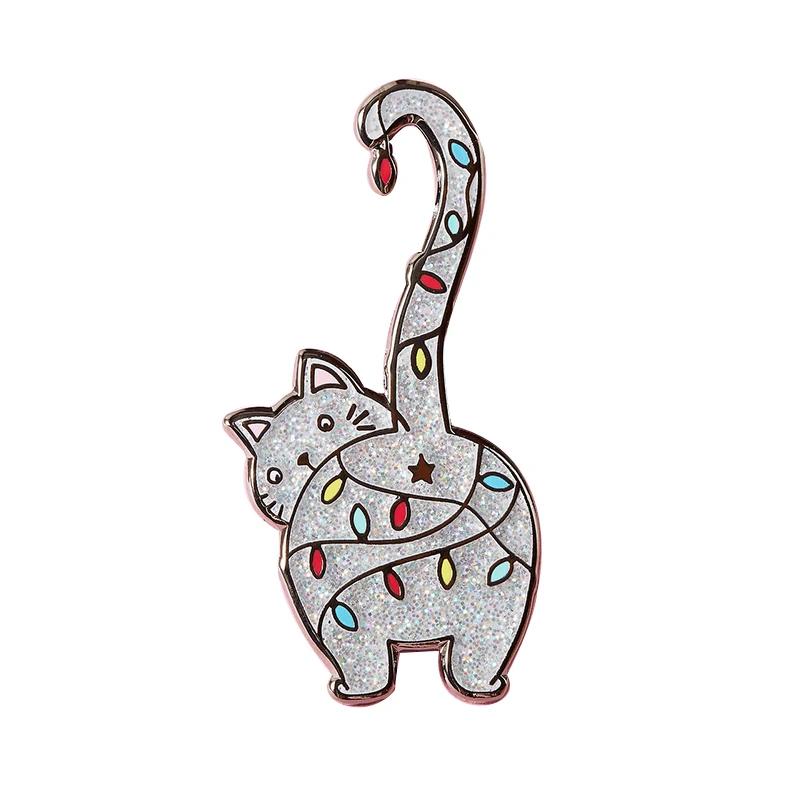 Emaille-Anstecknadel mit Katzenmuster und Glitzer