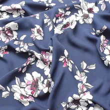 Новая утолщенная рами шифоновая ткань весна и лето печатная ткань темно-синие чернила ослепительный цветок не прозрачный