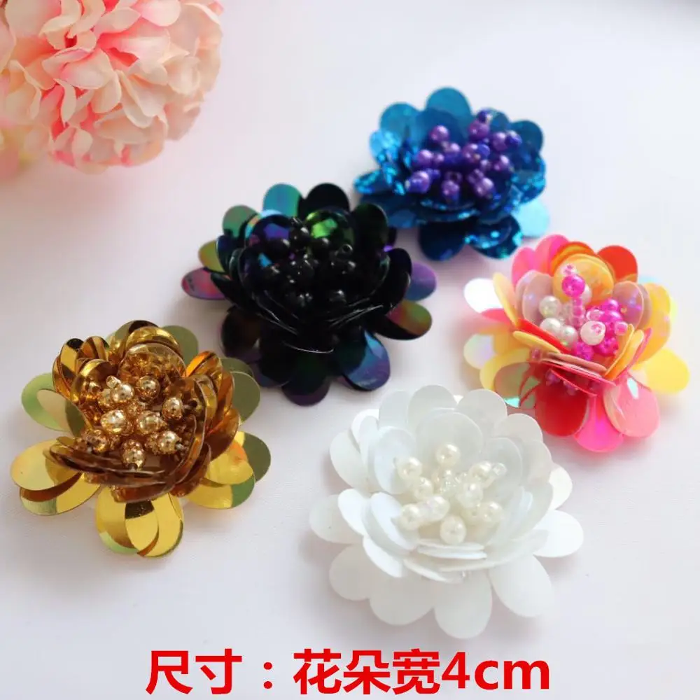 

10 PCS Colorful Sequins Flower Rhinestones Beads Patches Applique Sew On Beading Applique Clothes Shoes Bags Decoration Patch