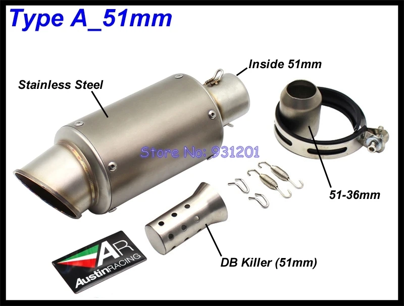 Inlet 51mm 61mm AR Austin Racing Exhaust Motorcycle Escape Moto DB Killer Pot Echappement Muffler Pipe Universal - Цвет: Type A 51mm