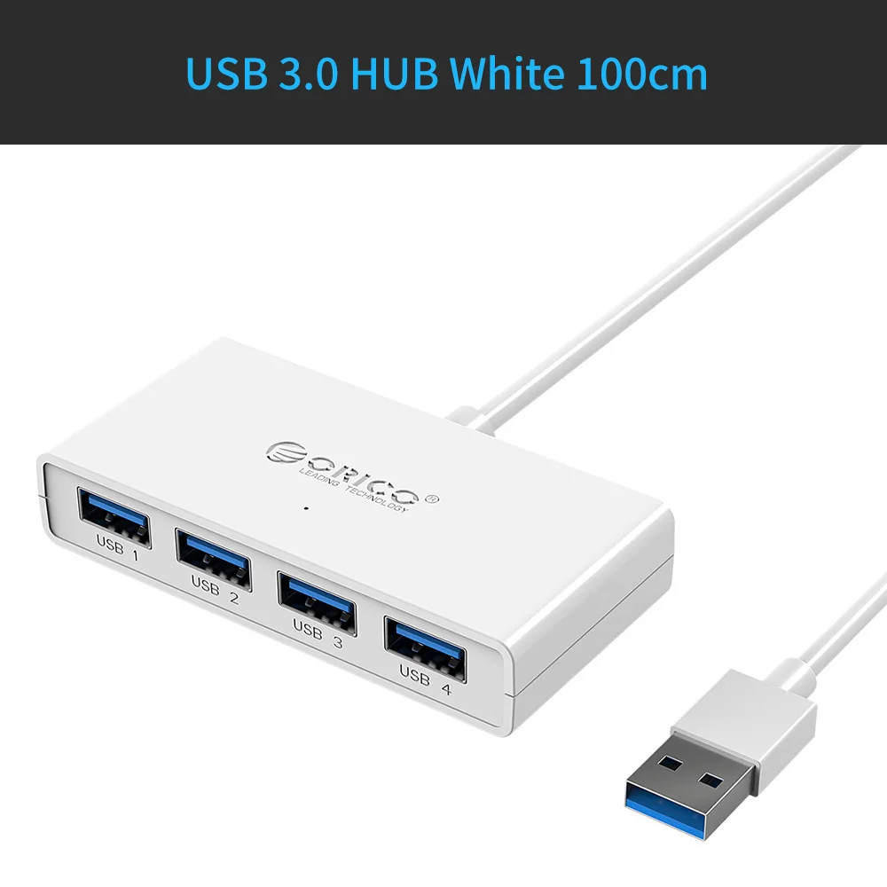 ORICO Mini USB 3,0 концентратор 4 порта питание OTG с микро USB интерфейс питания для MacBook ноутбук планшет компьютер OTG usb-хаб - Цвет: White 100cm