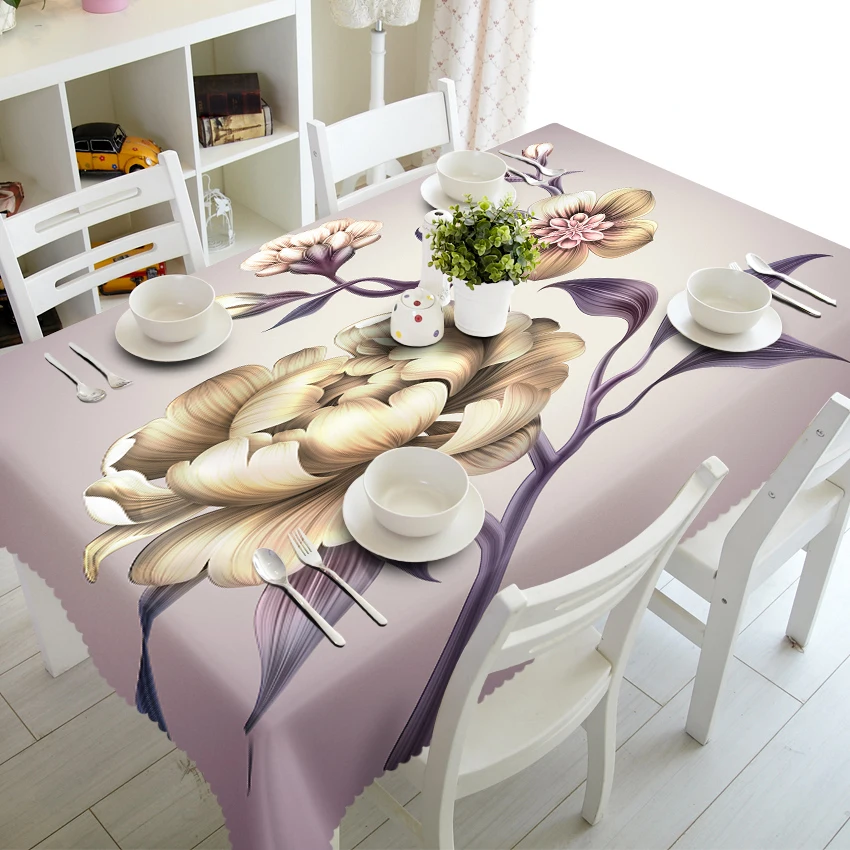 

Customizable 3D Tablecloth Classical Flowers Dustproof Washable Cloth Thicken Rectangular and Round Table Cloth for Wedding