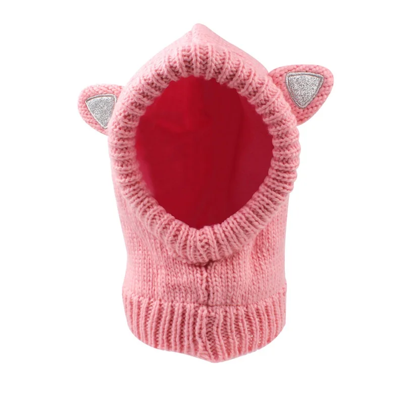 Warm Winter Baby Beanie Hat Cat Ears Knitting Children Hat For Girls Ear Fact Warm Baby Hat With Pompom Girls Clothing 1-5Years (15)