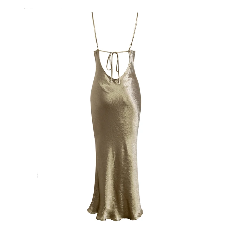 Всегда летнее винтажное Золотое сексуальное длинное облегающее атласное платье-комбинация с бретельками, шелковое платье для женщин, платья