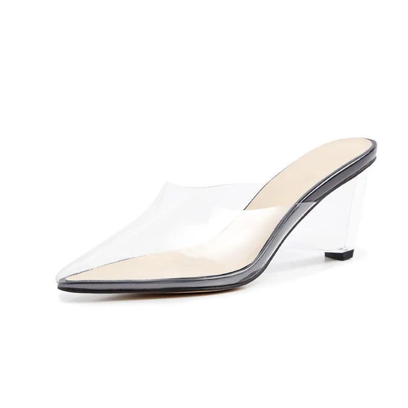 

2019 Summer Women's Pointed Transparent High Heels Sandals Slippers Party Sexy Show Sandals European And American Fashion