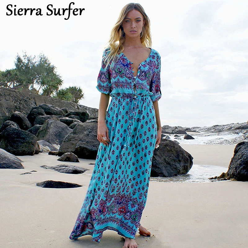 

Kaftan Beach Tunics For Bathing Suit Cover Ups Swimwear Up Women 2018 Dress Swim Summer New Bohemia Print Swing Covercover