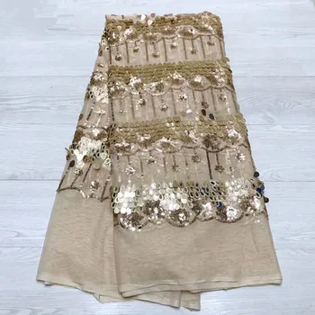 

New Design Sequins African Net Lace Fabrics Hot Selling French Lace Fabric High Quality Nigerian Lace Fabric for Dress HX1406-2
