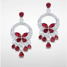 Qi Xuan_Fashion Jewelry_Luxury Красные Каменные кисточки Earrings_S925 Твердые серебряные Роскошные брендовые серьги_ Прямая с фабрики
