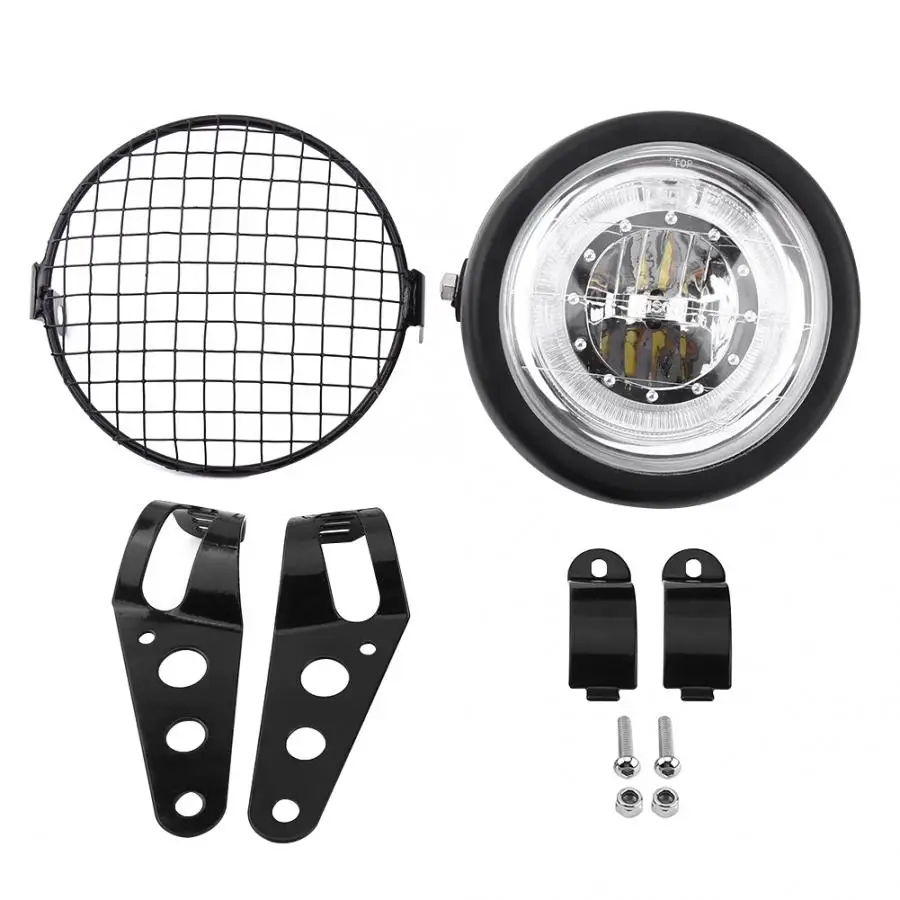 

6.5" Motorcycle Headlight LED Headlamp Grill Side Mount Cover With Bracket for Motorbikes/MetricBike/Cruisers/Chopper/Cafe Racer