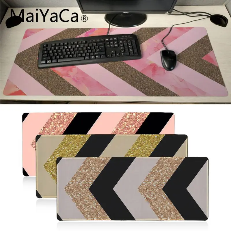 Игровой коврик для мыши Maiyaca с золотыми розовыми черными линиями нескользящий