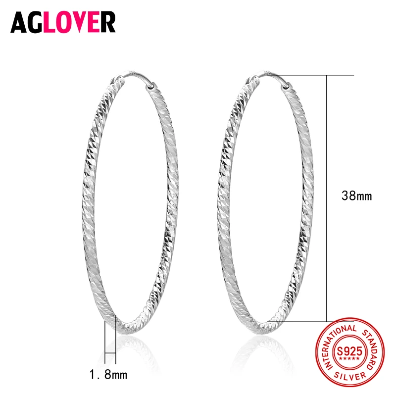 925 пробы серебряные серьги-кольца для женщин, большие размеры 38 мм, роскошные уникальные дизайнерские винтажные Свадебные украшения хорошего качества
