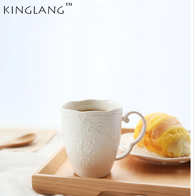 

1 piece Fashion lace embossed white ceramic series lovers mug coffee cup breakfast juice cup milk mugs