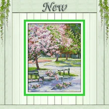 La primavera en el parque decoración pintura cuenta impresión en lienzo DMC 14CT 11CT chino punto de cruz costura conjuntos bordado kits(China)
