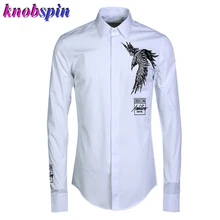Элегантная мужская рубашка с вышивкой орла, Тонкая Повседневная Женская сорочка с длинными рукавами homme, однотонная брендовая качественная деловая мужская рубашка