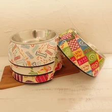 36 шт./партия, размер L, для домашних животных, для еды, съемная двойная противоскользящая меламиновая нержавеющая сталь, красивая печать, миска для собак