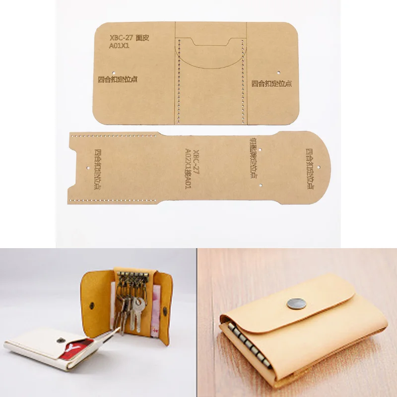 

1pc DIY Leather Craft women handbag wallet Key bag Storage Sewing Pattern Hard Kraft paper Stencil Template 245x40mm