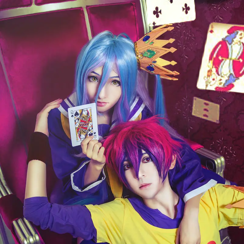 

Full Lace Synthetic Wig 32cm Color Mixture Hair And Blue Purple 100cm Long Straight Hair Cosplay Wigs No Game No Life-Sora/White