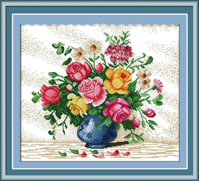 

Beautiful vase Cross Stitch Kits 11CT Printed 14CT Set DIY Chinese Cotton Cross-stitch Counted Embroidery Needlework