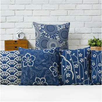 

"blue and white porcelain" China Wind Classic pastoral Cushion Linen Pillow home decorate sofa cushions