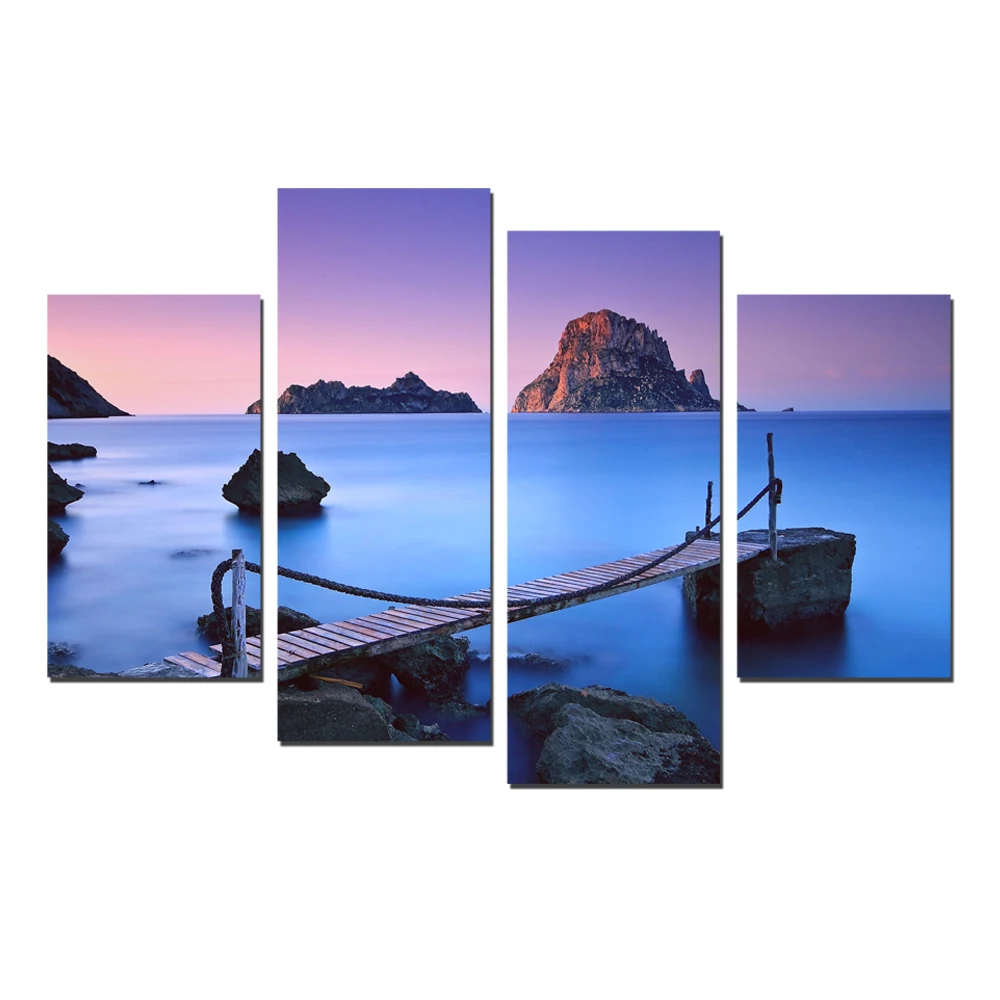

FREE SHIPPING Mountains Canvas Bridge Over The Sea Art Print Wall Decor Landscape Pictures for Living Room Home Decorations