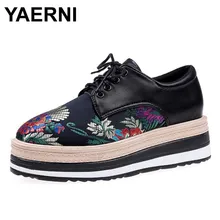 YAERNI/Новинка года; сезон весна-осень; женская обувь; обувь на платформе; модная повседневная обувь на плоской подошве из искусственной кожи высокого качества со шнуровкой и вышивкой