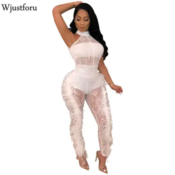 

Wjustforu Off Shoulder Wool Lace Jumpsuit For Women Fashion Elegant Sexy Bodysuit Ruffle Party Club Casual Jumpsuit Vestidos