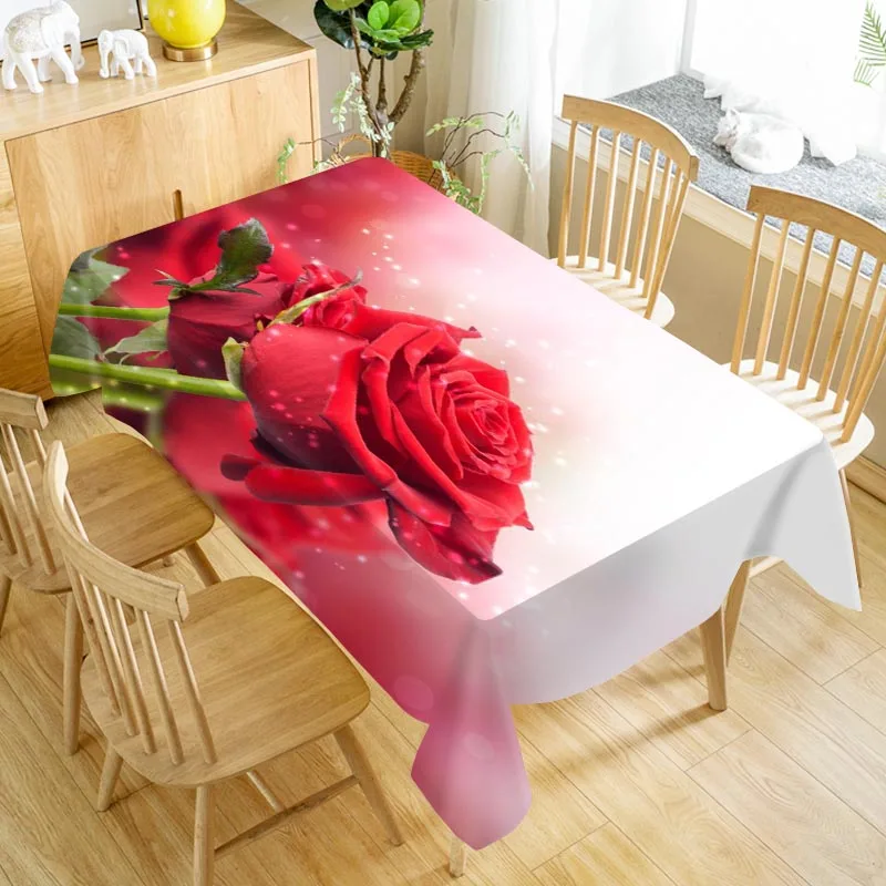  1pcs Wedding Tablecloth Bouquet Table Table Cloth Rose Red Flowers Table Cloth Birthday Party Dinne