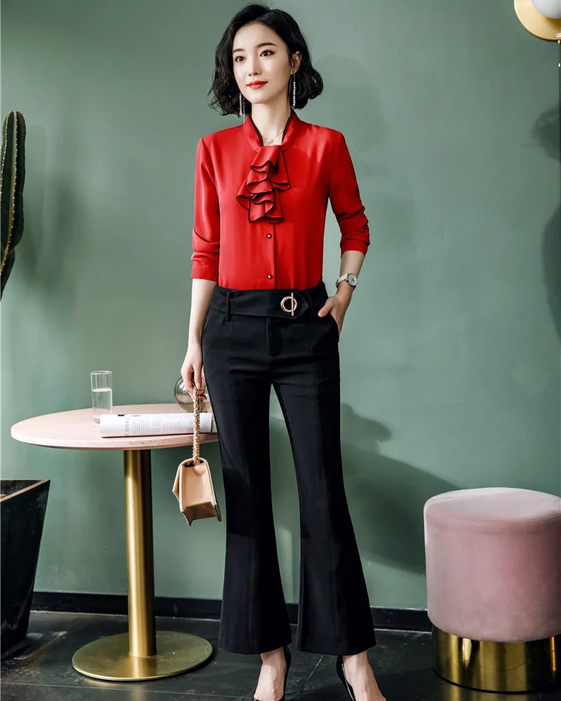 Opus Long Sleeve Blouse red casual look Fashion Blouses Long Sleeve Blouses 