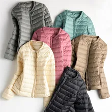 Зимний Тонкий женский короткий пуховик легкий тонкий белый утиный пуховик плюс размер пуховик женский жакет пальто низ WZ121