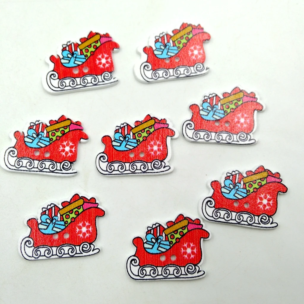 50 Pieces Xmas Sled Sleigh Wood Buttons Sewing Scrapbooking Gift Clothing Decoration