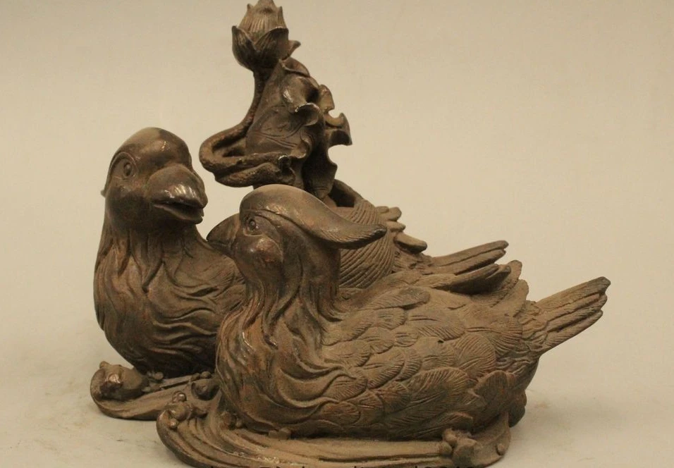

5" Chinese Fengshui Black Bronze mandarin duck aix galericulata Bird Statue