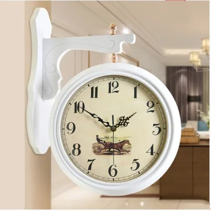Европейский двойной двухсторонний настенные часы древние креативные большие модные часы для гостиной современные бесшумные домашние кварцевые часы - Цвет: white-D