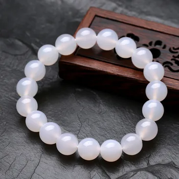 

12mm Trendy Milky White quartz crystal Bracelet Women Men Jewelry Red Stone Bead Bracelets Bijoux Homme chalcedony Lucky Gift
