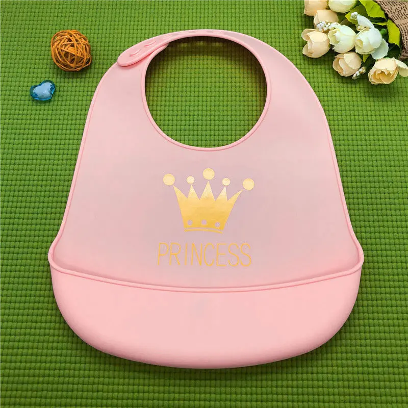 Pink Crown Водонепроницаемый силиконовый нагрудник легко чистится, удобный мягкий детский нагрудник с карманом для младенцев и малышей - Цвет: Pink Crown