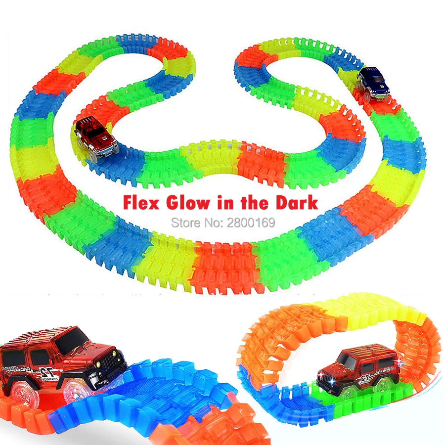 

DIY Slot Roller Coaster Glow race track Bend Flex Glow in the Dark Assembly Toy Race Track 80/112/168/224pcs with 1pc LED Car