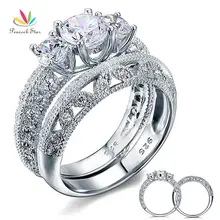 Victoriana de Estilo Estrella de La Vendimia del pavo real Del Arte Deco 2-Pcs Boda Set Anillo 1 Ct de Diamantes Creado CFR8100 Esterlina del Sólido 925 de Plata