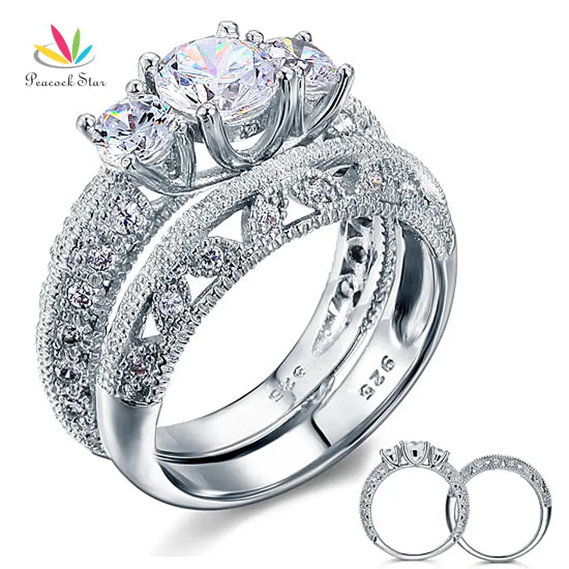 Pea Star Vintage Style Victorian Art Deco 2 Pcs Wedding Ring Set Pea Star Vintage Style Victorian Art Deco 2 Pcs Wedding Ring Set 1 Ct Solid Sterling 925 Silver Cfr8100 In Engagement Rings From Jewelry Accessories
