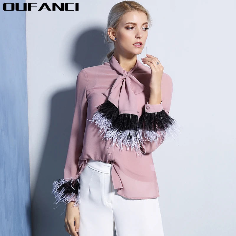 Ostrich Feather Tassel Shirt Women Clothing Blusas Femininas Blouses