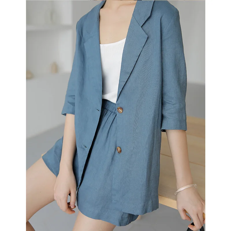 Summer 2019 New Korean Version of Loose Casual Thin Linen Middle Sleeve Suit Lapel Jacket Women Jackets and Coats Suit