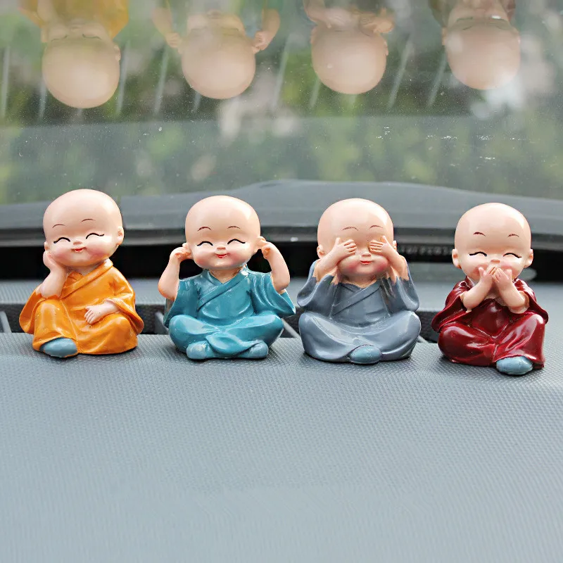 4Pcs/Set The Little Monk For Home Decorations Figurines Car Decor