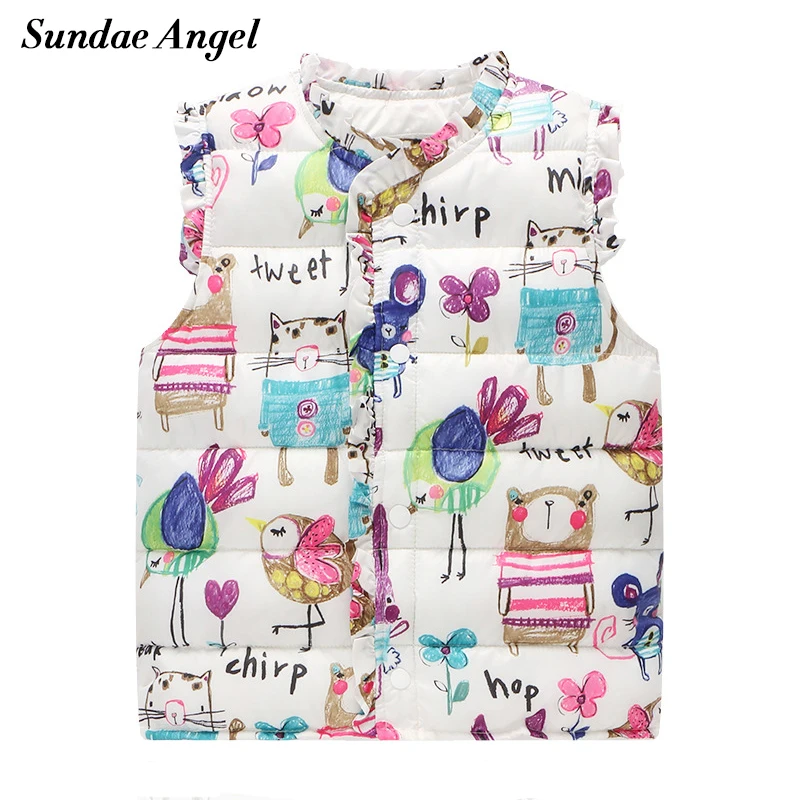 Sundae Angel Girls Vests Children's Down Cotton Warm Kids Baby Girl graffiti Waistcoat High Quality Outerwear 2-7 Years Clothing