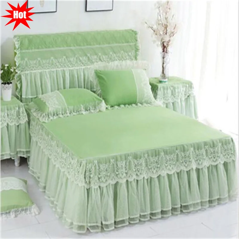 

free shipping Princess non-slip lace bedskirt solid color lace bed cover high quality lace mattress cover multi-choice bedspread