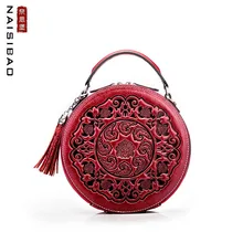 NAISIBAO новые сумки из натуральной кожи Топ воловья кожа ретро тиснение женские сумки кисточкой модные роскошные женские кожаные круглые сумки